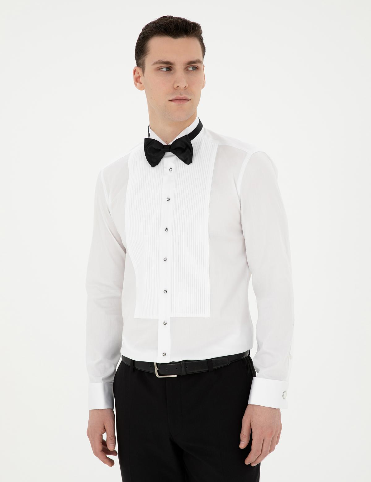 Beyaz Slim Fit Smokin Gömlek - 50286242009