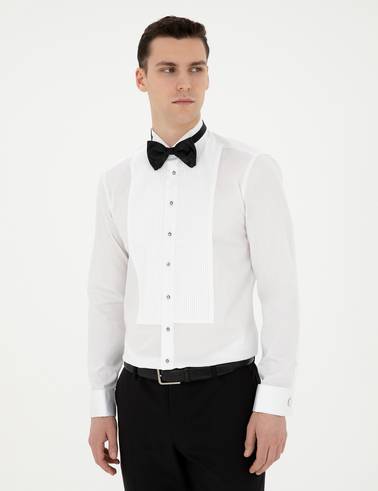 Beyaz Slim Fit Smokin Gömlek