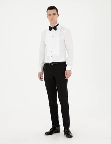 Beyaz Slim Fit Smokin Gömlek