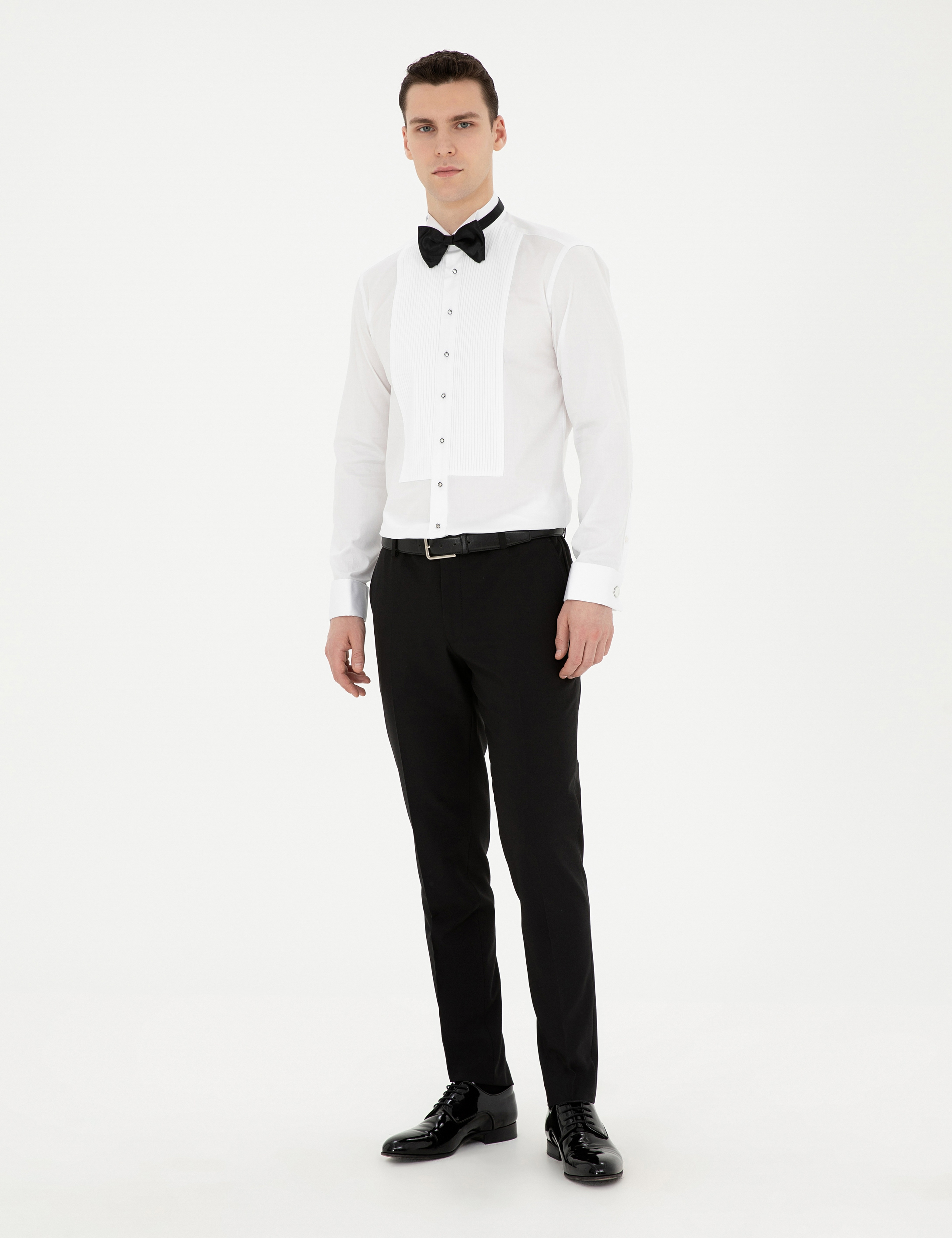 Beyaz Slim Fit Smokin Gömlek - Image 4