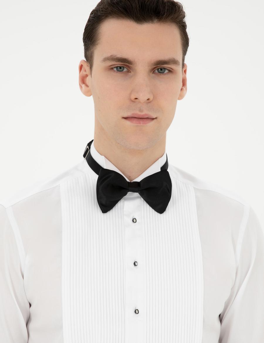 Beyaz Slim Fit Smokin Gömlek