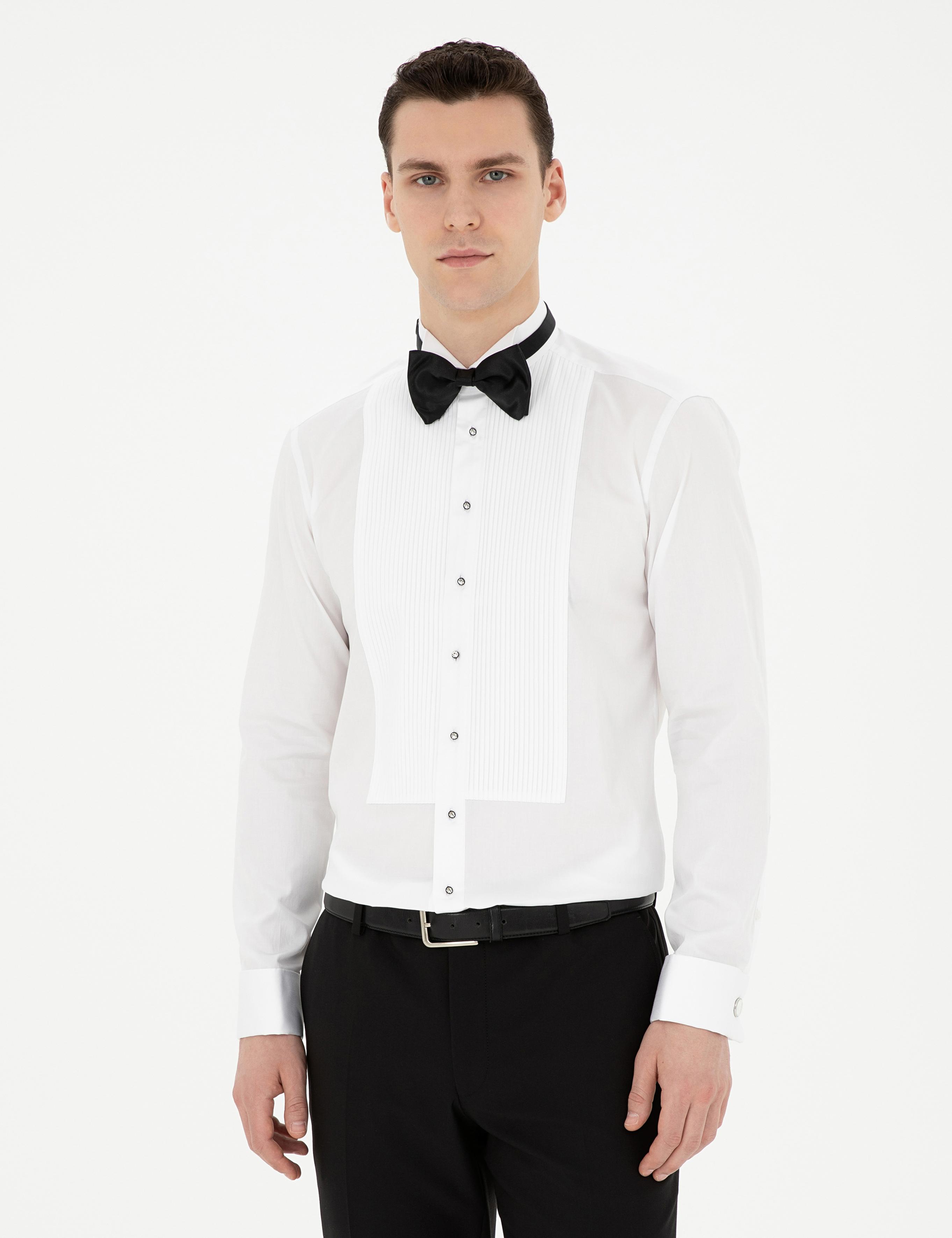 Beyaz Slim Fit Smokin Gömlek