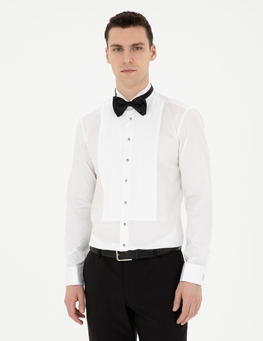 Beyaz Slim Fit Smokin Gömlek