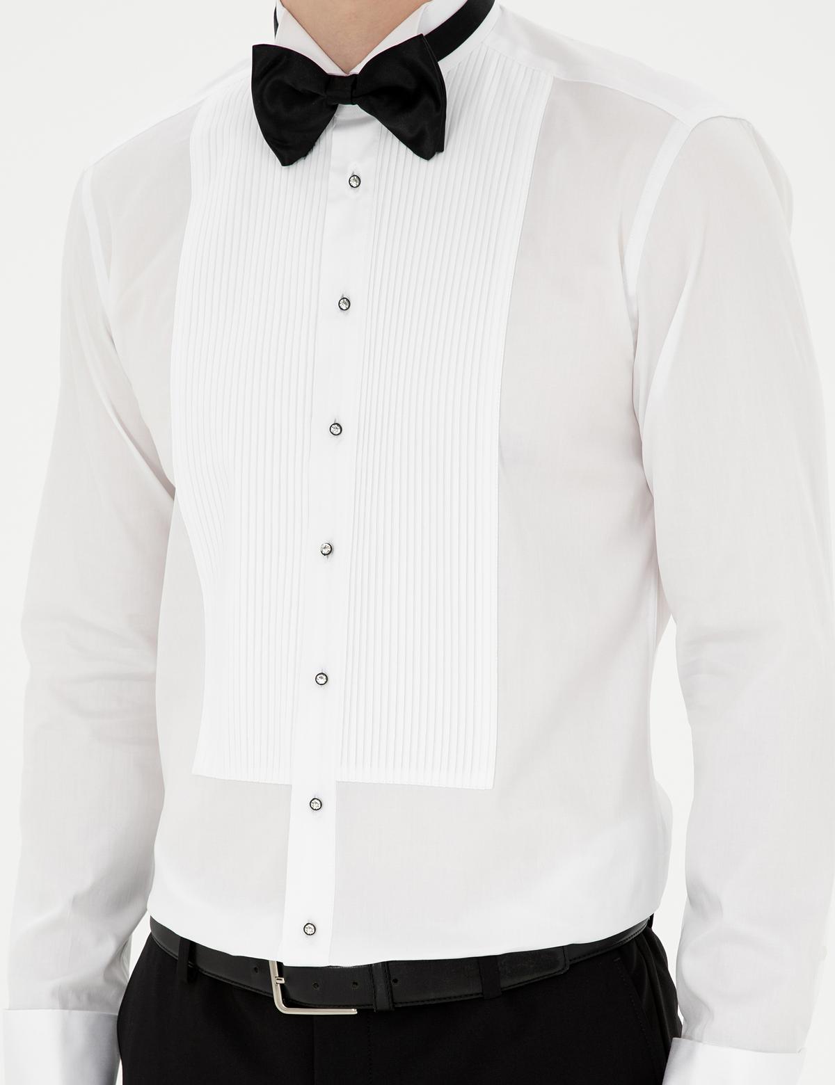 Beyaz Slim Fit Smokin Gömlek - 50286242009