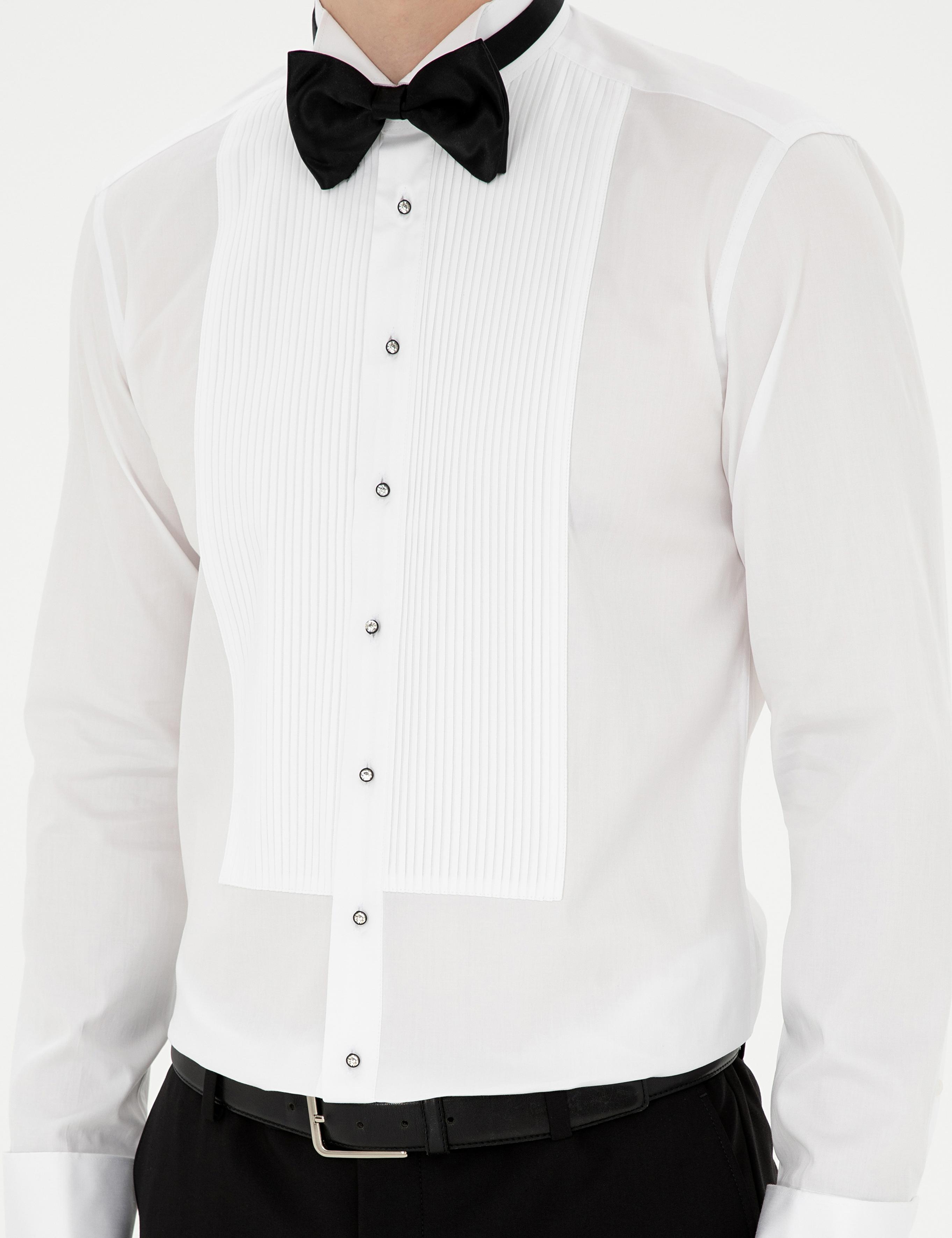 Beyaz Slim Fit Smokin Gömlek