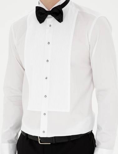 Beyaz Slim Fit Smokin Gömlek