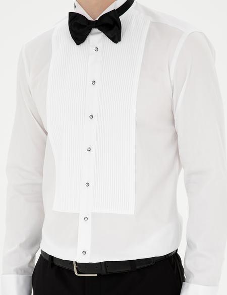 Beyaz Slim Fit Smokin Gömlek - 50286242009