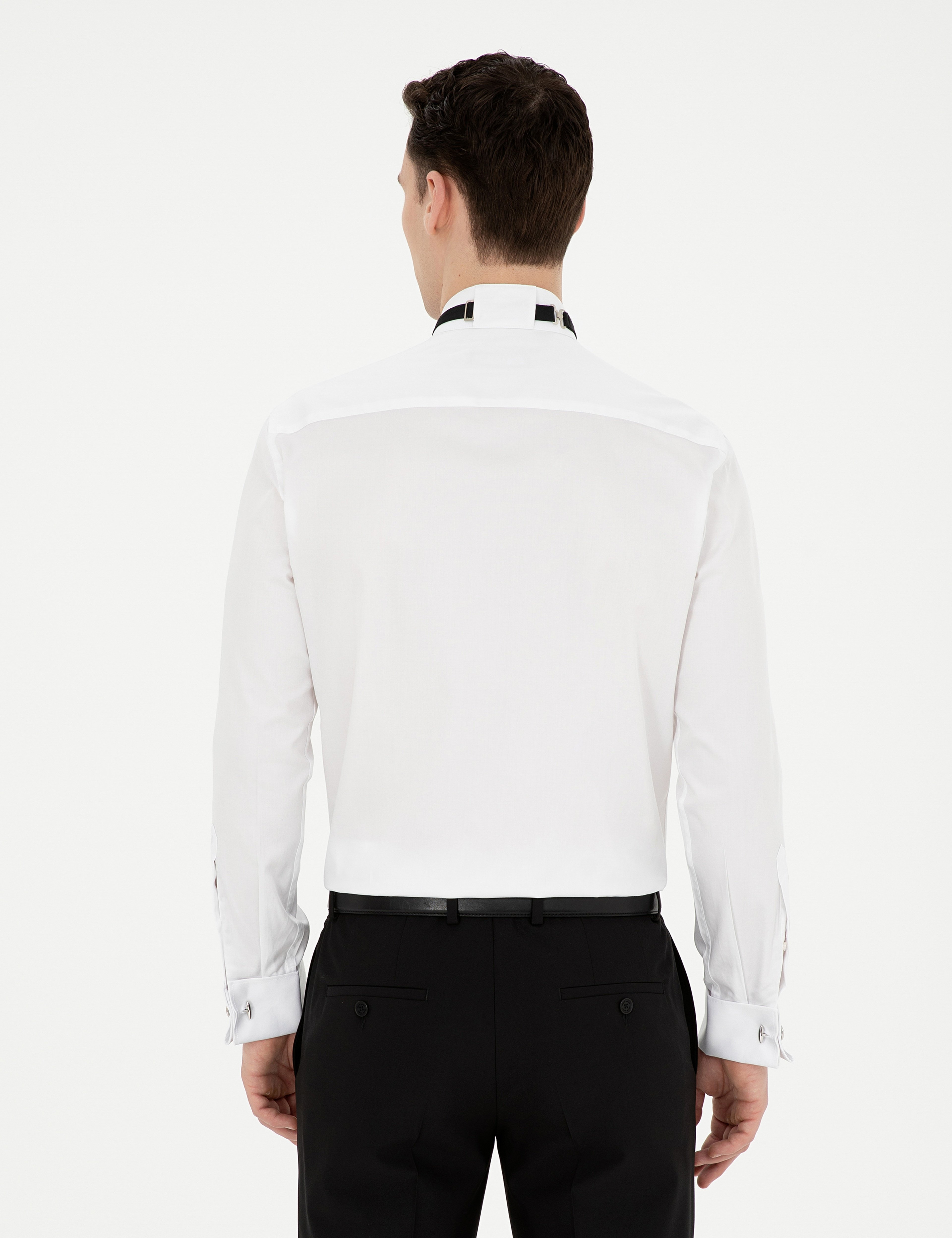 Beyaz Slim Fit Smokin Gömlek - Image 5