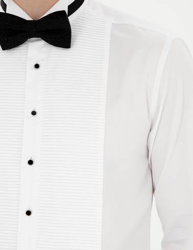 Beyaz Slim Fit Smokin Gömlek