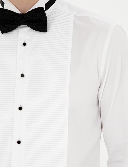 Beyaz Slim Fit Smokin Gömlek - 50286245009