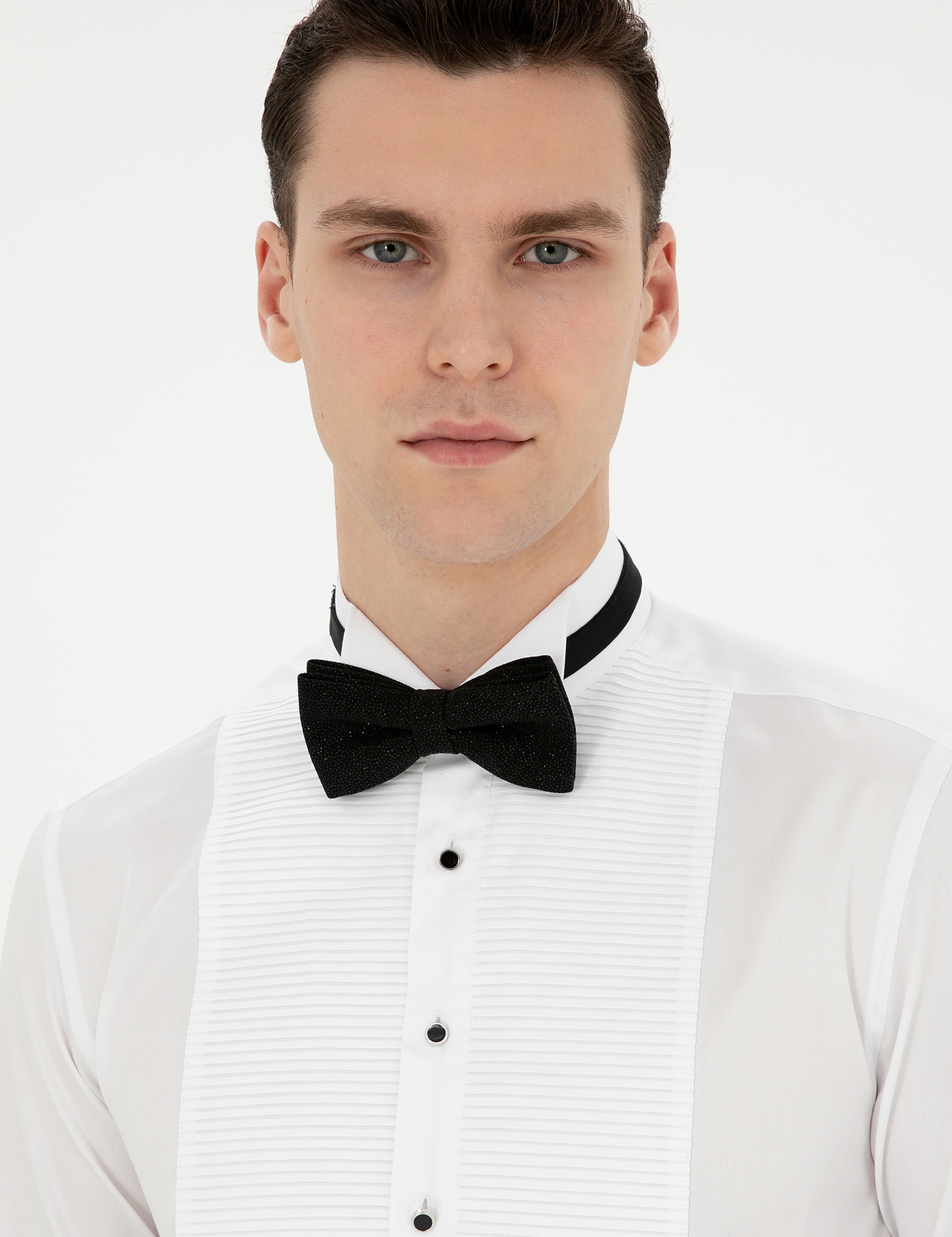 Beyaz Slim Fit Smokin Gömlek - Image 2