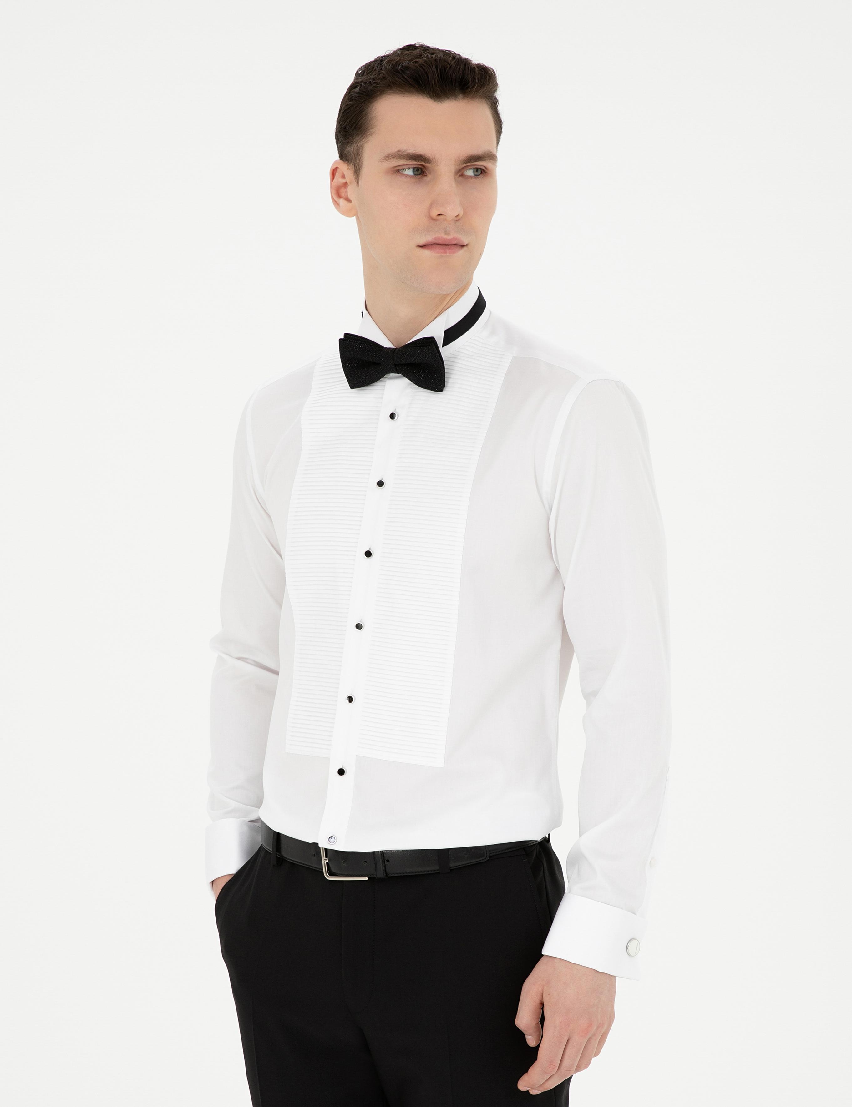 Beyaz Slim Fit Smokin Gömlek