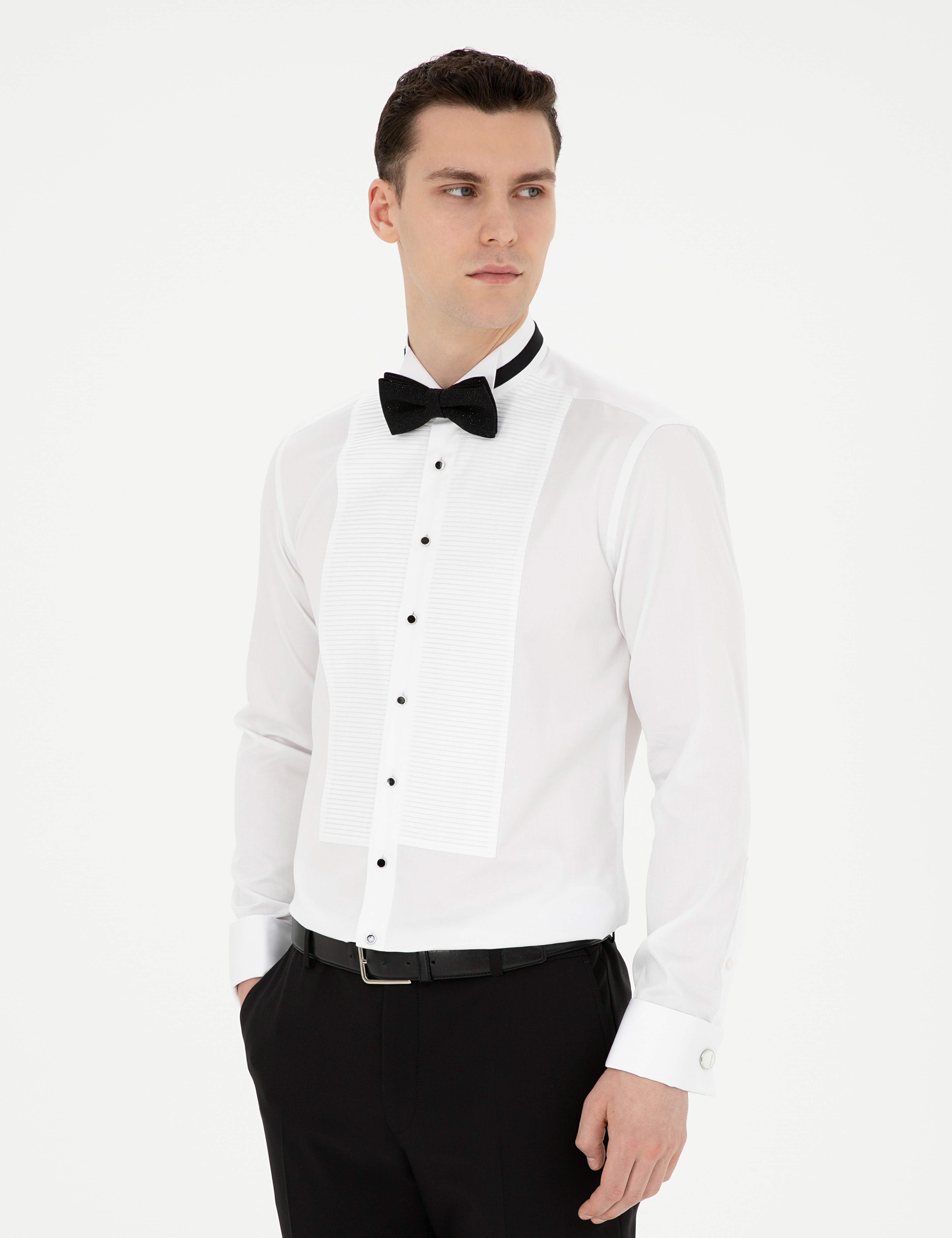 Beyaz Slim Fit Smokin Gömlek - Image 1