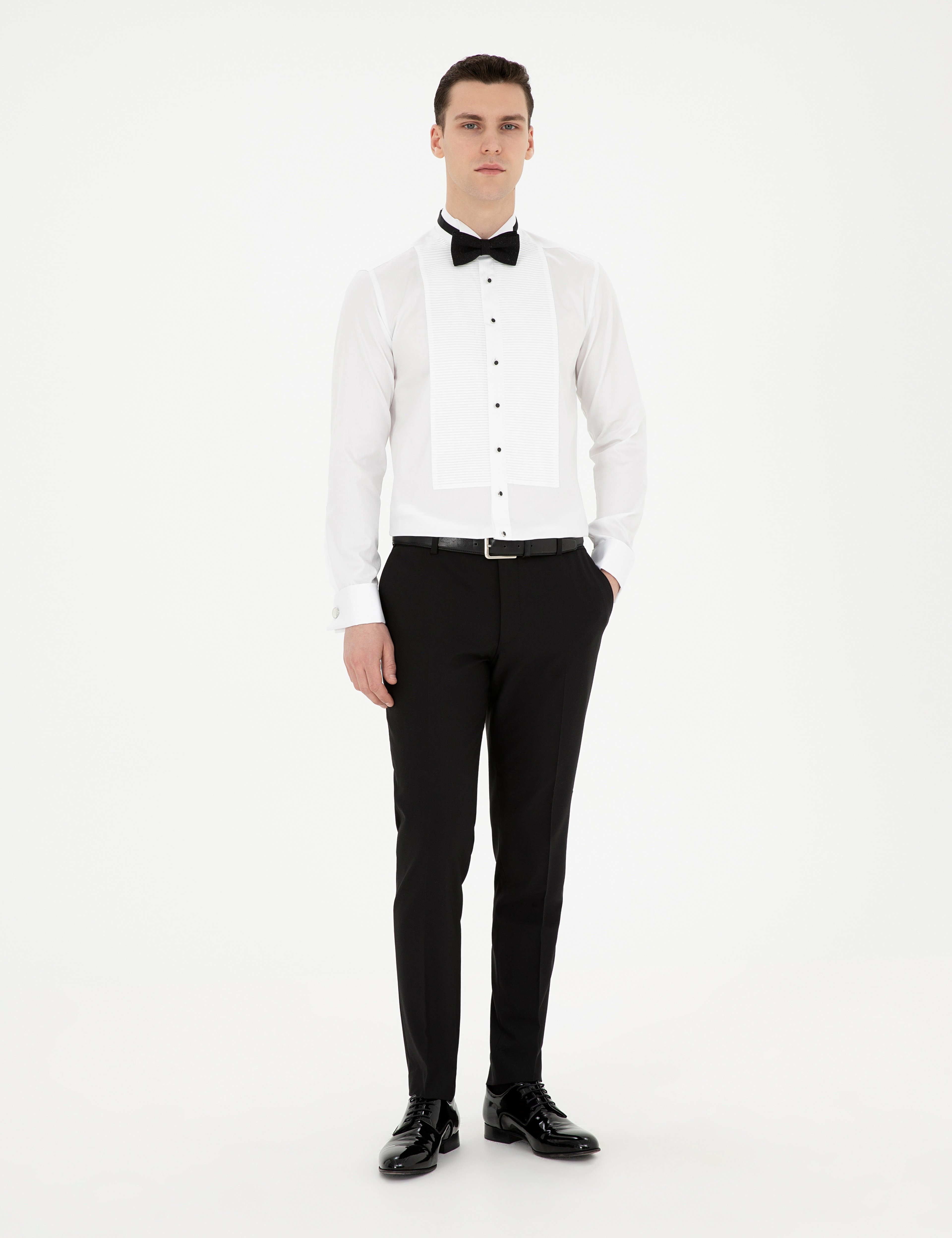 Beyaz Slim Fit Smokin Gömlek