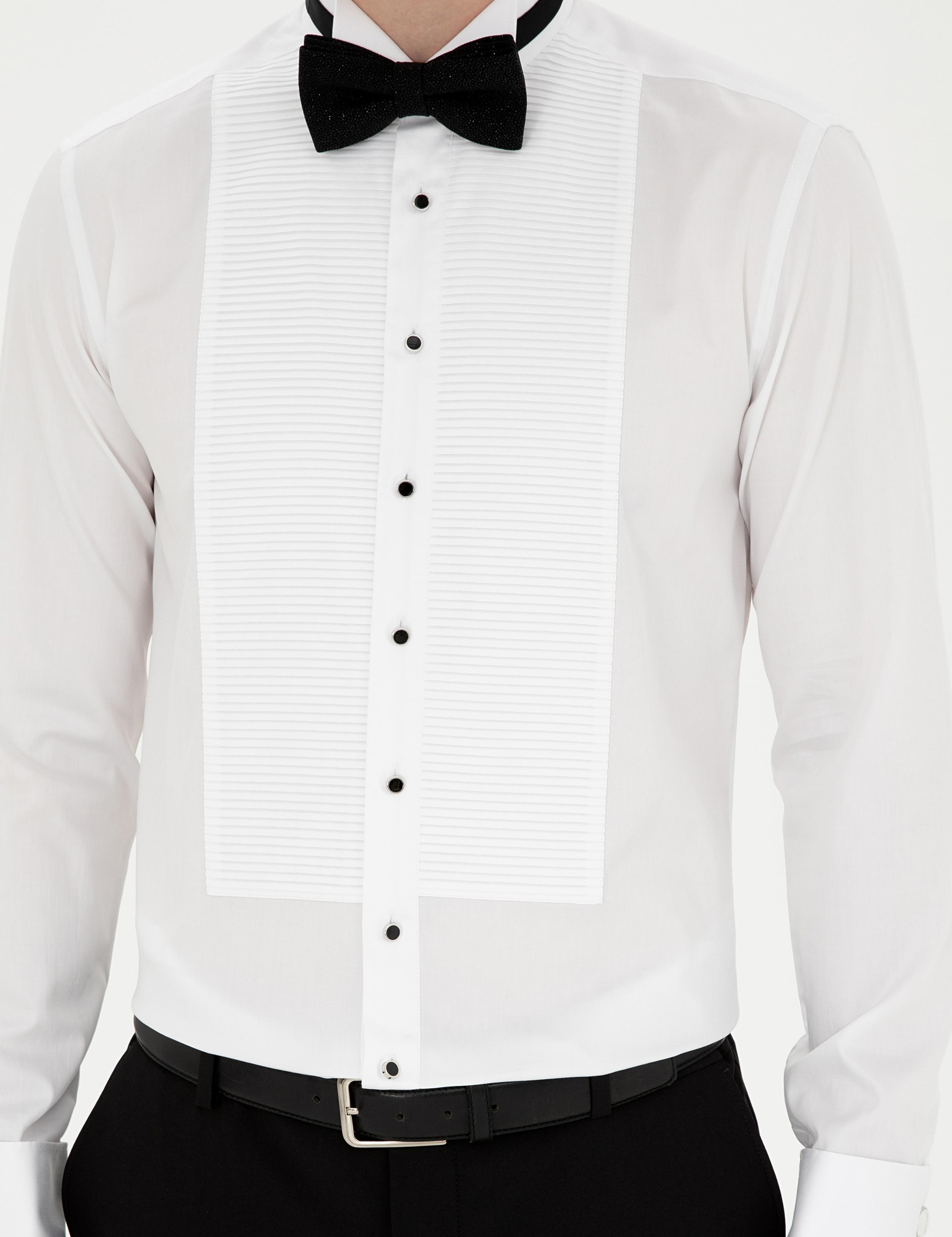 Beyaz Slim Fit Smokin Gömlek