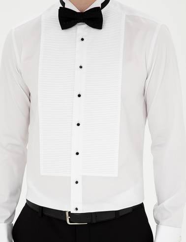 Beyaz Slim Fit Smokin Gömlek