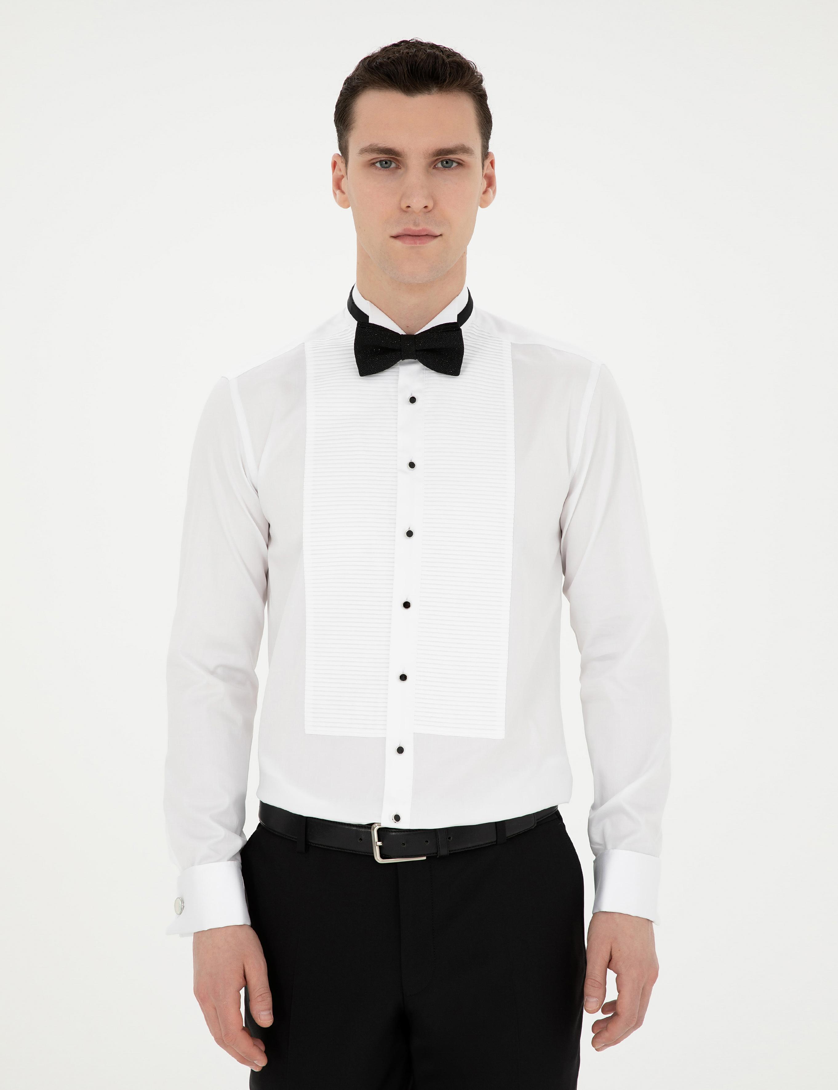 Beyaz Slim Fit Smokin Gömlek