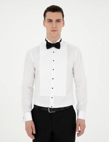 Beyaz Slim Fit Smokin Gömlek
