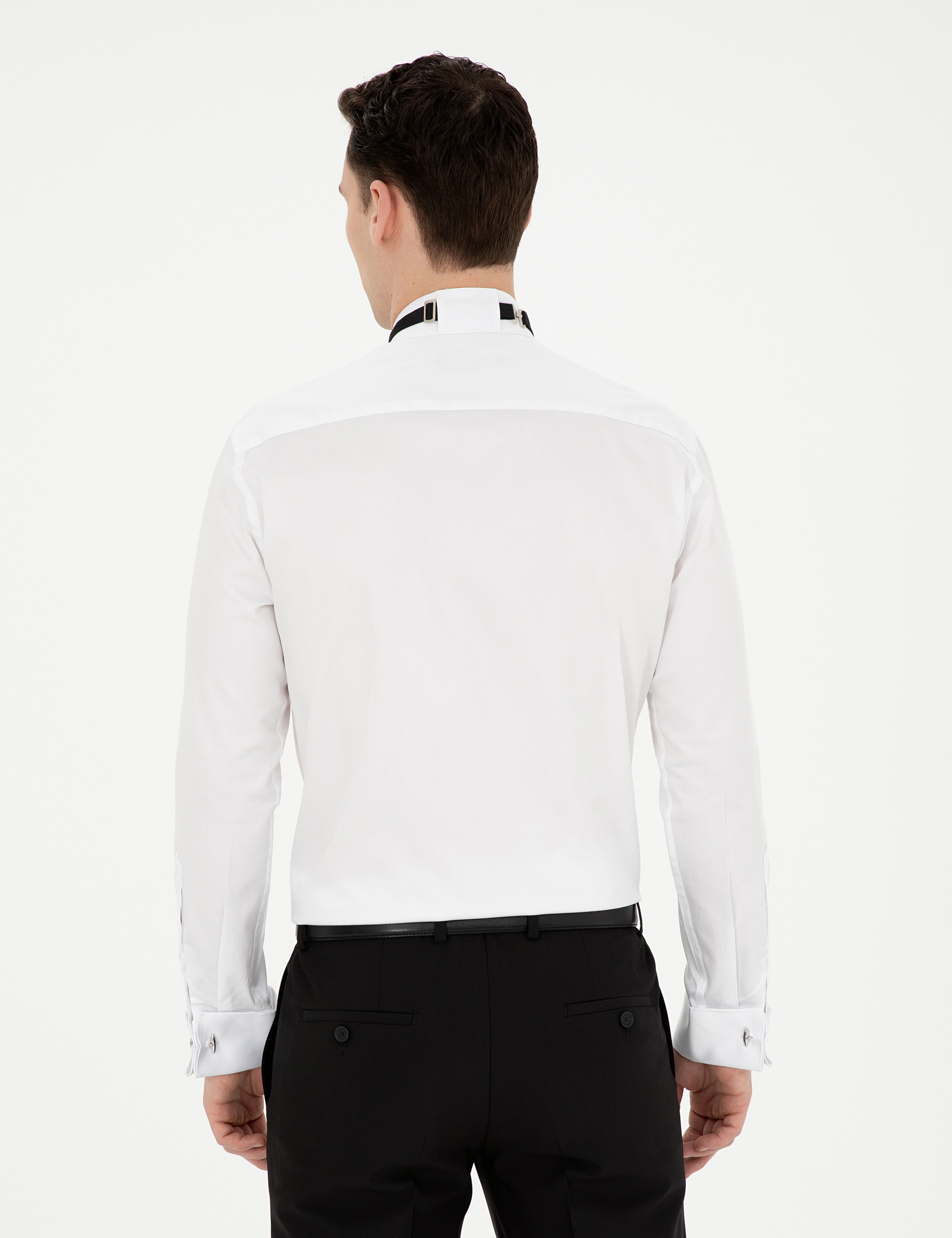 Beyaz Slim Fit Smokin Gömlek - Image 5
