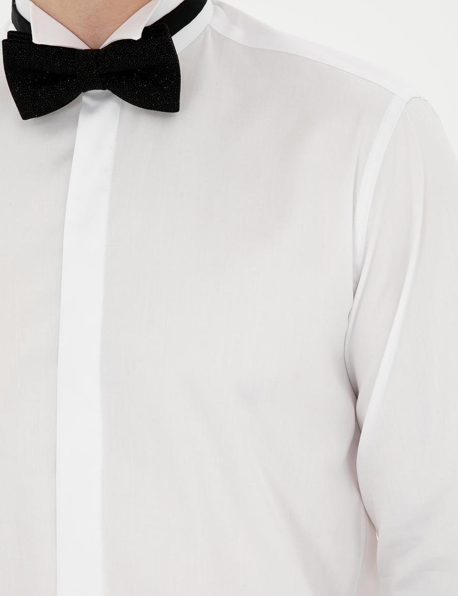 Beyaz Slim Fit Smokin Gömlek
