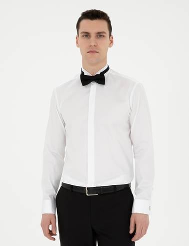 Beyaz Slim Fit Smokin Gömlek