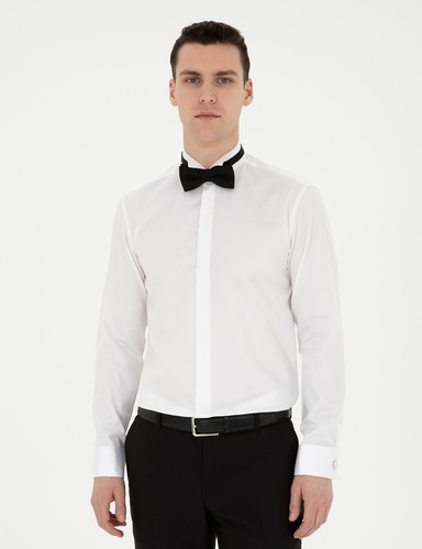 Beyaz Slim Fit Smokin Gömlek