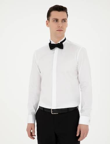 Beyaz Slim Fit Smokin Gömlek