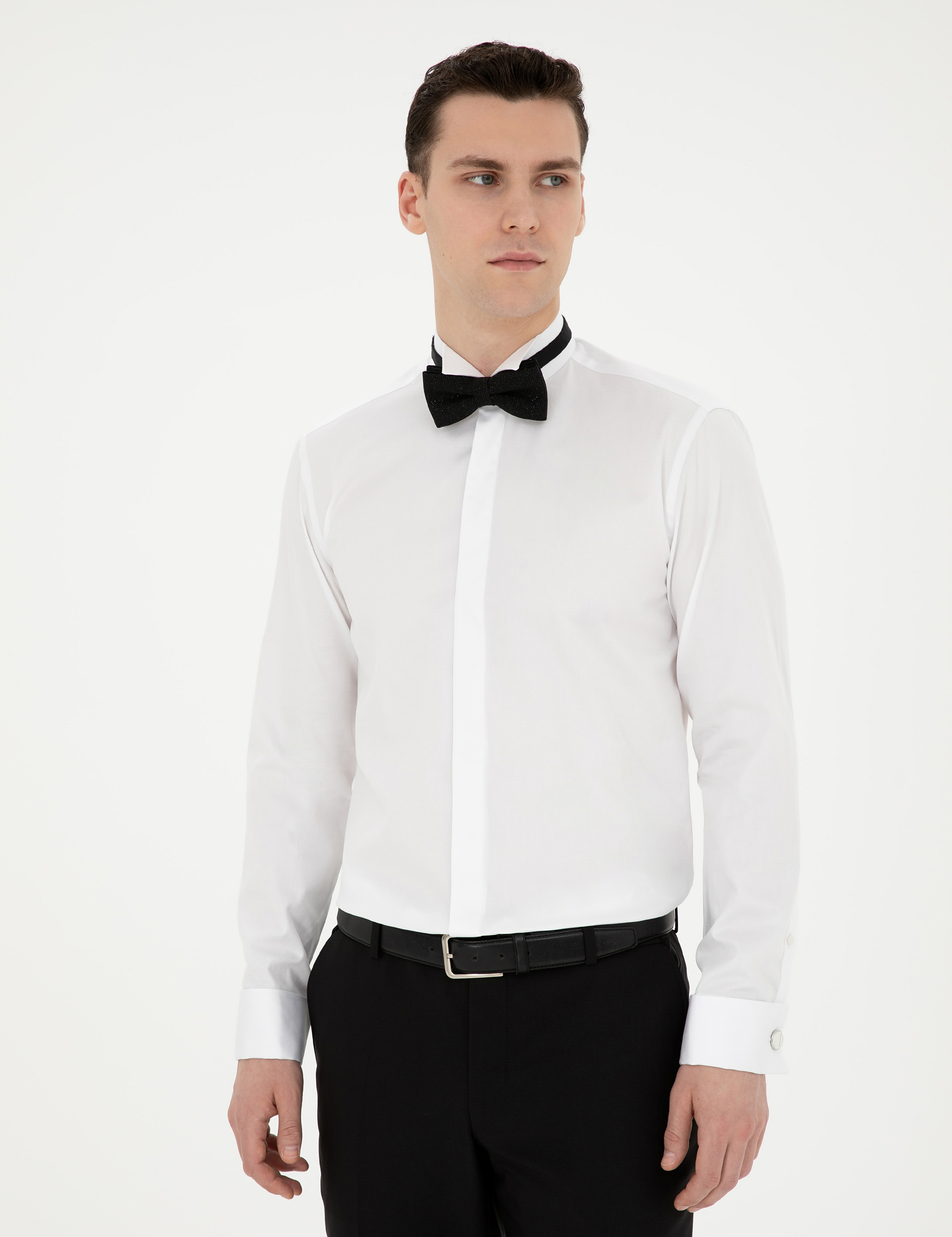 Beyaz Slim Fit Smokin Gömlek - Image 3