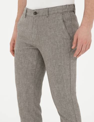 Yeşil Slim Fit Keten Karışımlı Kanvas Pantolon