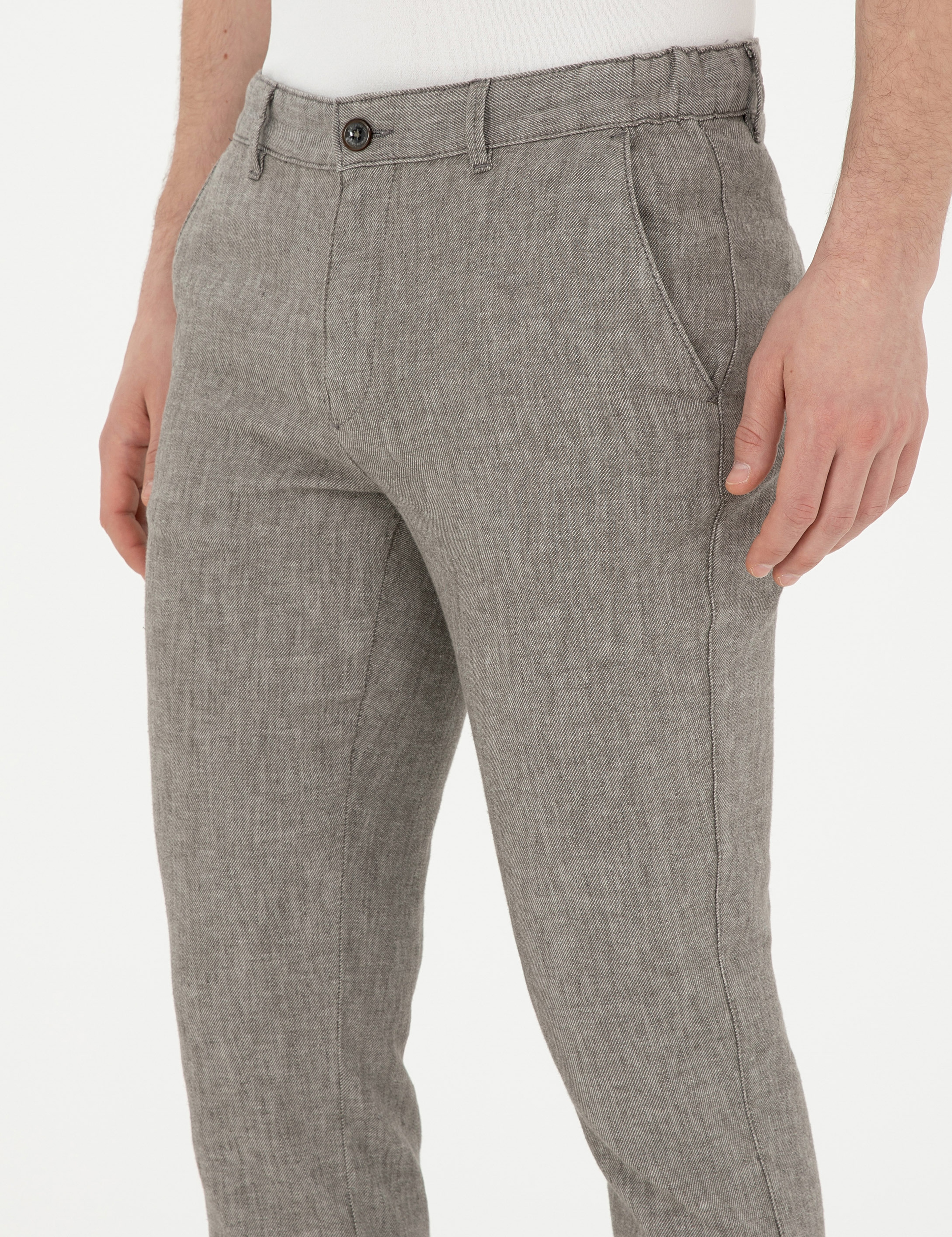 Yeşil Slim Fit Keten Karışımlı Kanvas Pantolon - Image 6