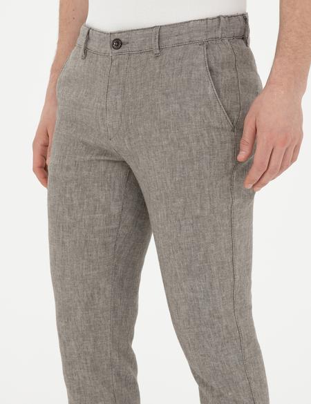 Yeşil Slim Fit Keten Karışımlı Kanvas Pantolon - 50284261263