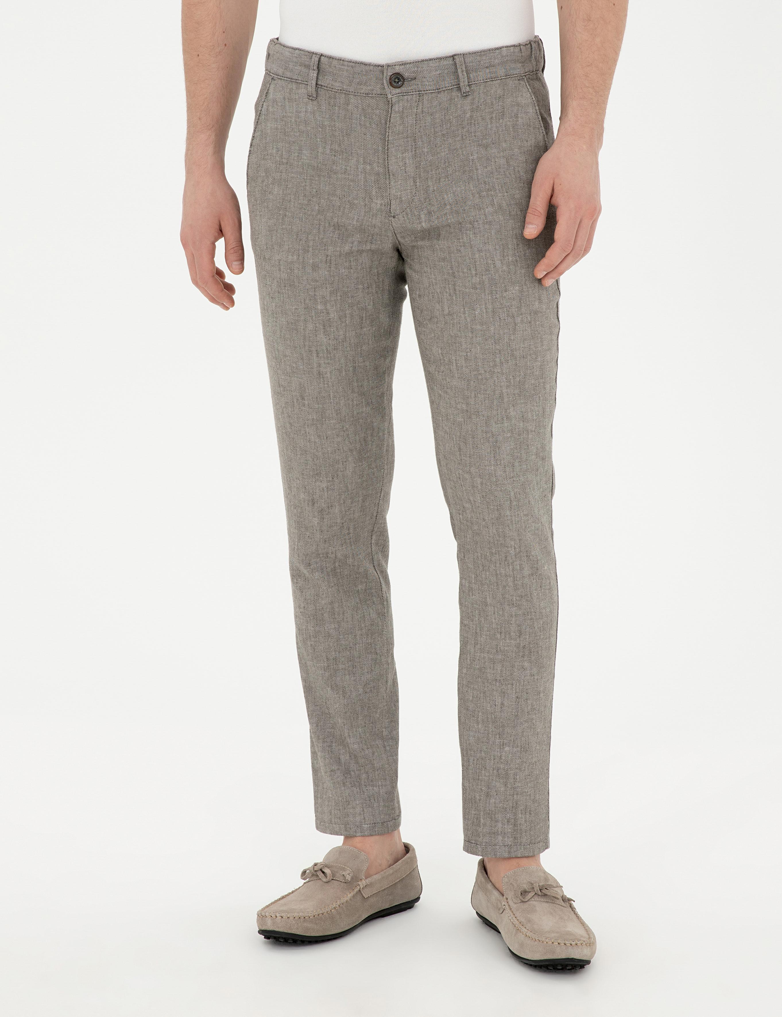 Yeşil Slim Fit Keten Karışımlı Kanvas Pantolon