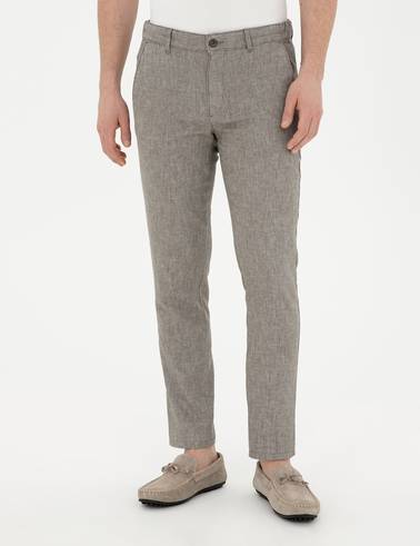 Yeşil Slim Fit Keten Karışımlı Kanvas Pantolon