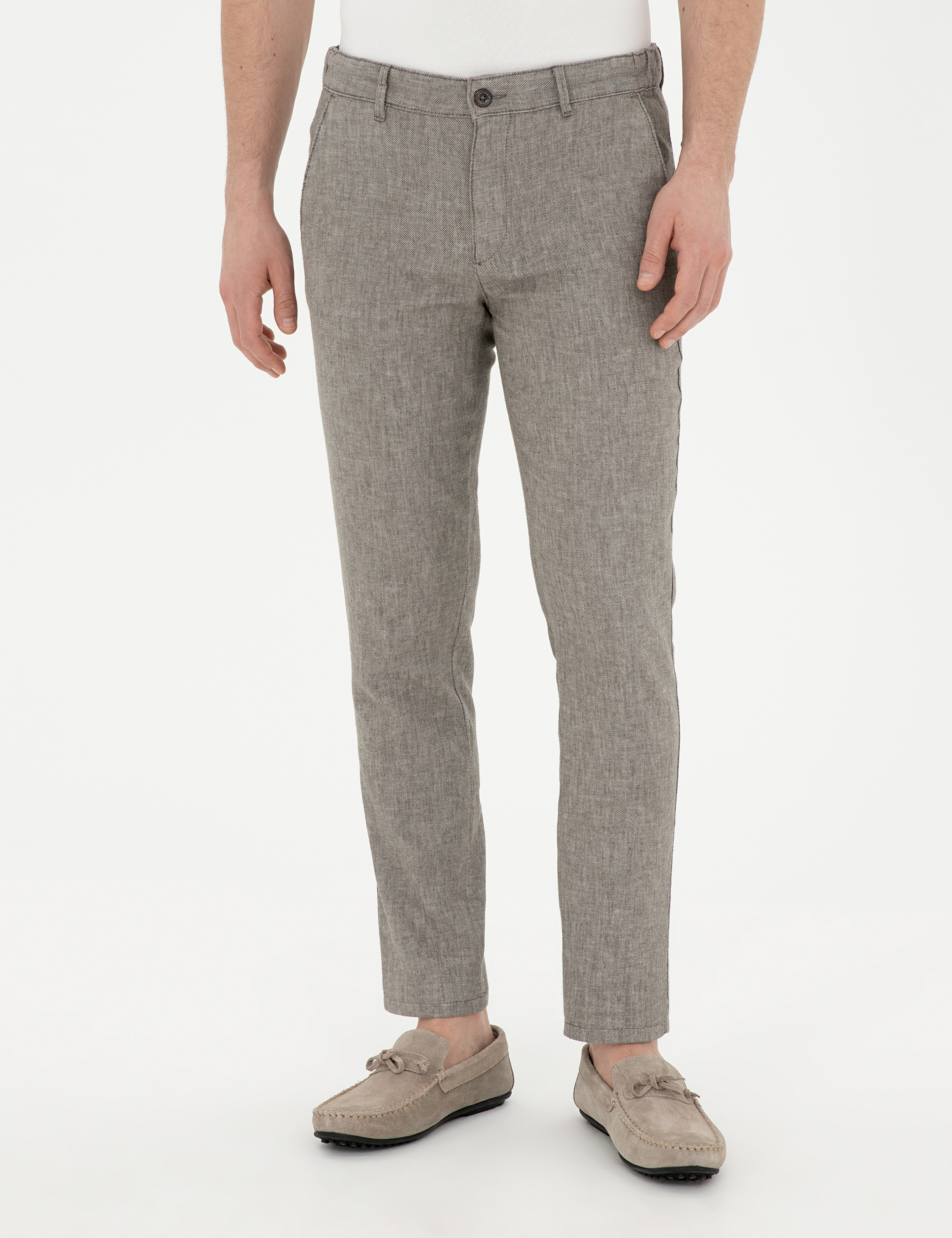 Yeşil Slim Fit Keten Karışımlı Kanvas Pantolon - Image 2