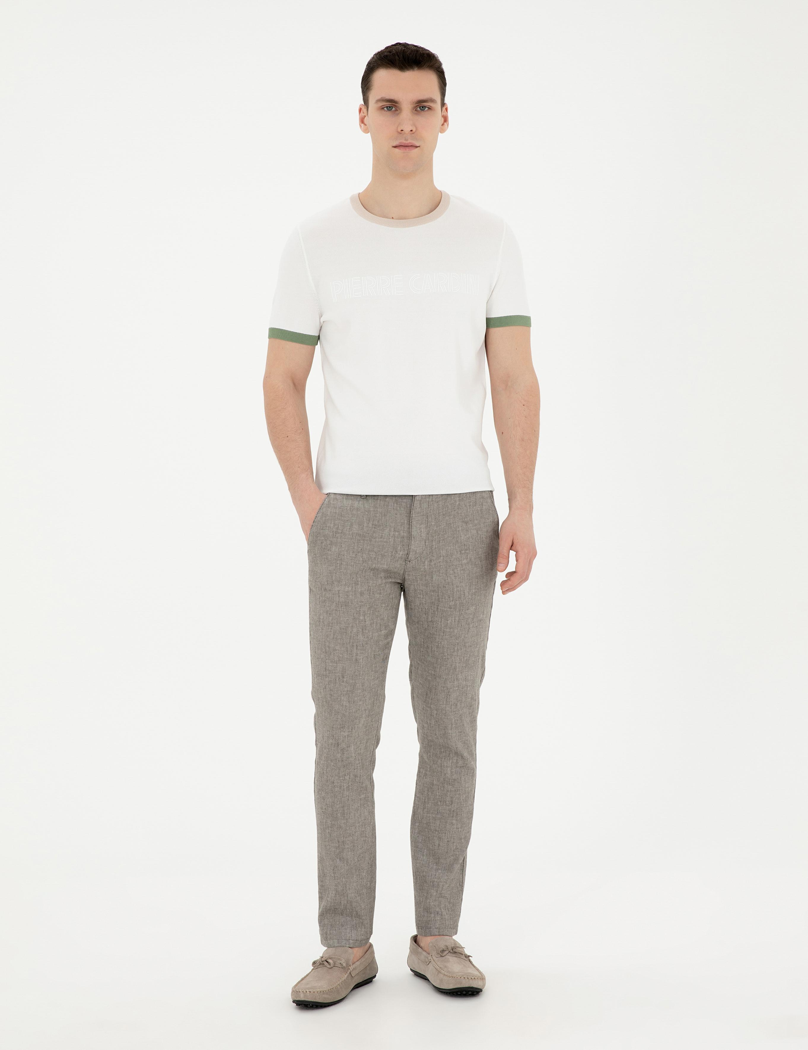 Yeşil Slim Fit Keten Karışımlı Kanvas Pantolon