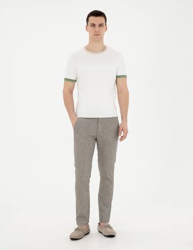 Yeşil Slim Fit Keten Karışımlı Kanvas Pantolon