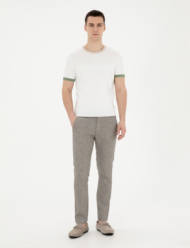 Yeşil Slim Fit Keten Karışımlı Kanvas Pantolon