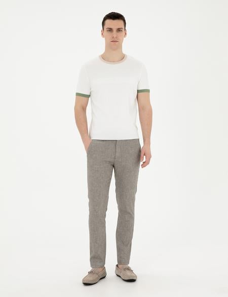 Yeşil Slim Fit Keten Karışımlı Kanvas Pantolon - 50284261263