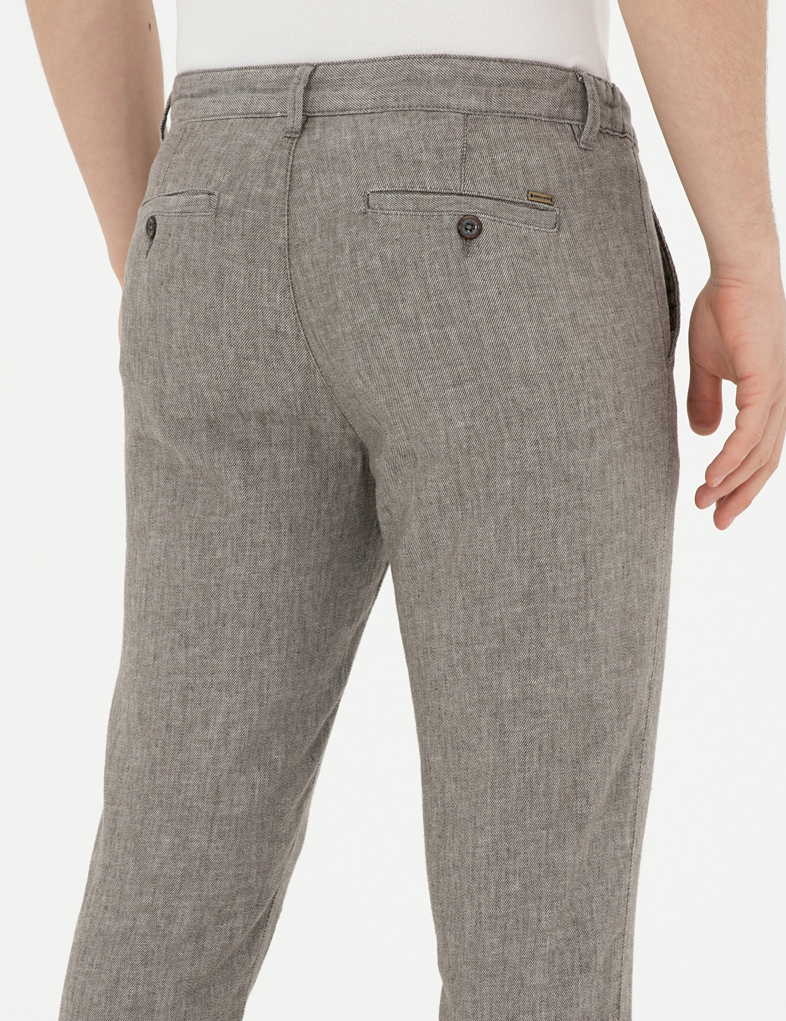 Yeşil Slim Fit Keten Karışımlı Kanvas Pantolon