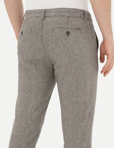 Yeşil Slim Fit Keten Karışımlı Kanvas Pantolon