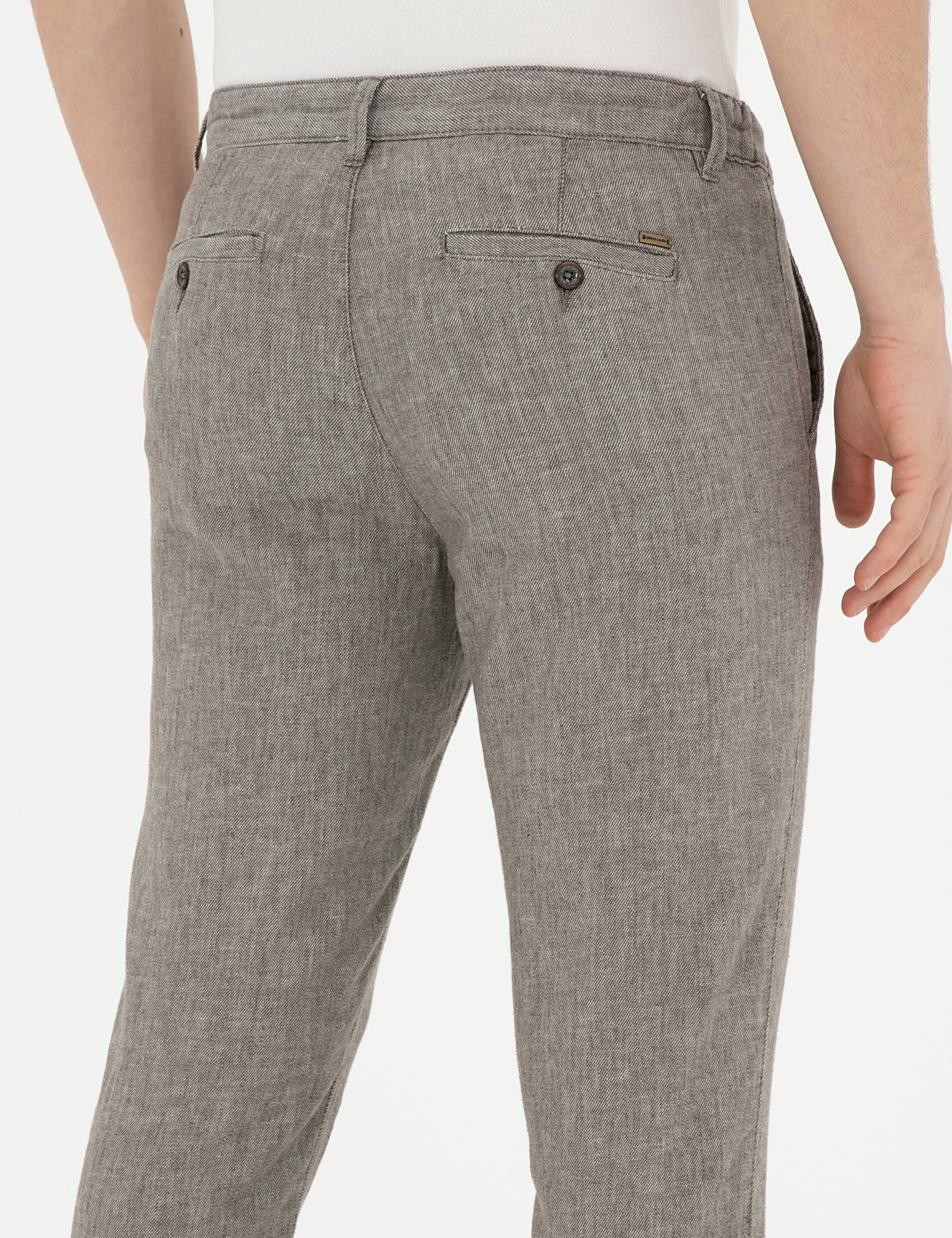 Yeşil Slim Fit Keten Karışımlı Kanvas Pantolon - Image 7