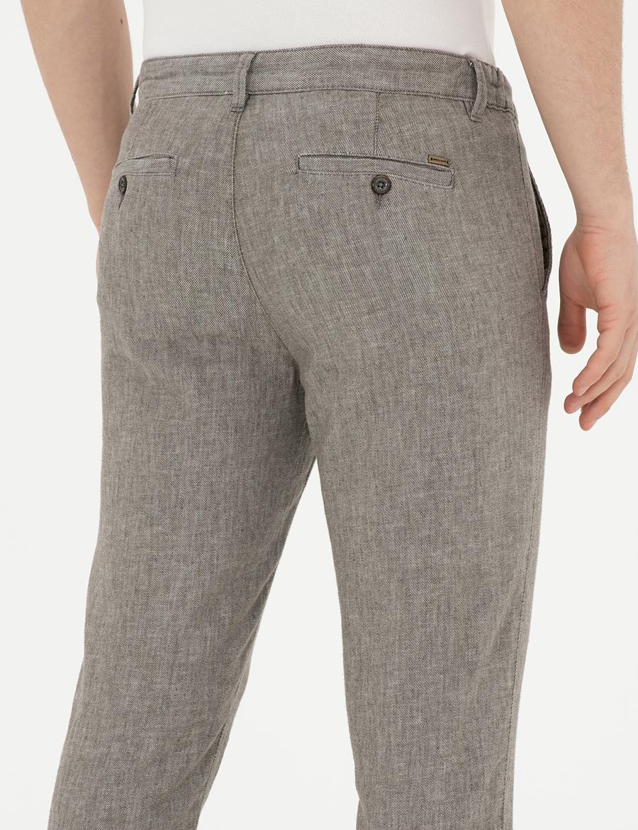 Yeşil Slim Fit Keten Karışımlı Kanvas Pantolon