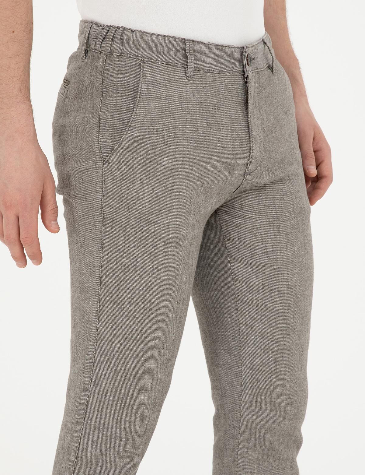 Yeşil Slim Fit Keten Karışımlı Kanvas Pantolon - 50284261263