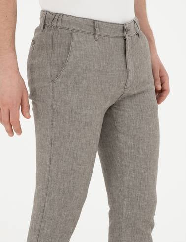 Yeşil Slim Fit Keten Karışımlı Kanvas Pantolon