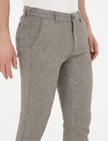 Yeşil Slim Fit Keten Karışımlı Kanvas Pantolon - 50284261263