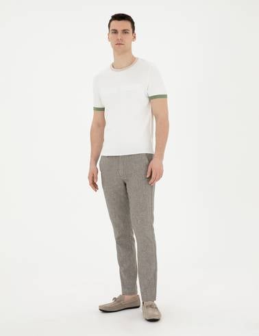 Yeşil Slim Fit Keten Karışımlı Kanvas Pantolon