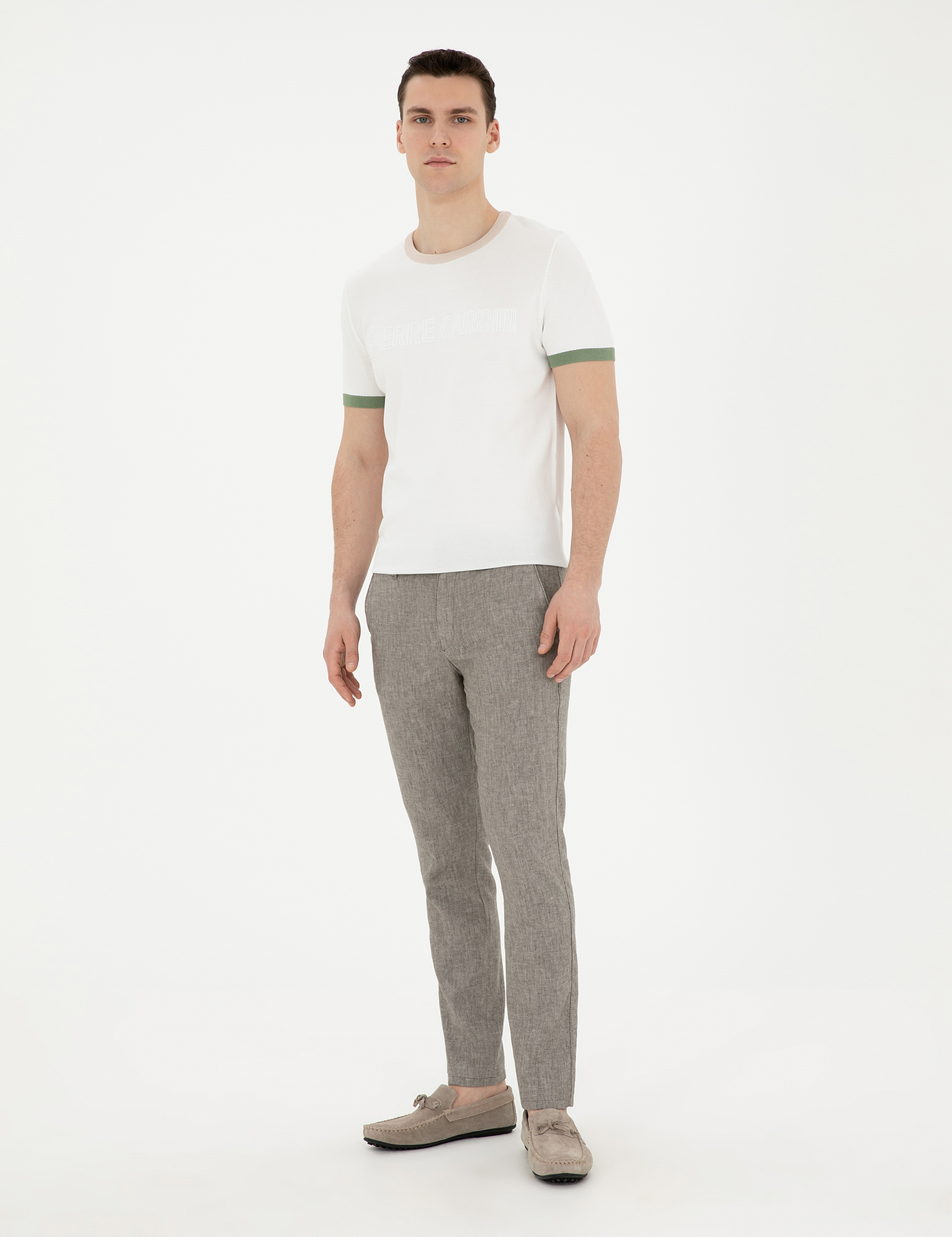 Yeşil Slim Fit Keten Karışımlı Kanvas Pantolon - Image 3