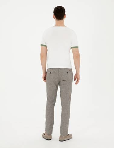 Yeşil Slim Fit Keten Karışımlı Kanvas Pantolon