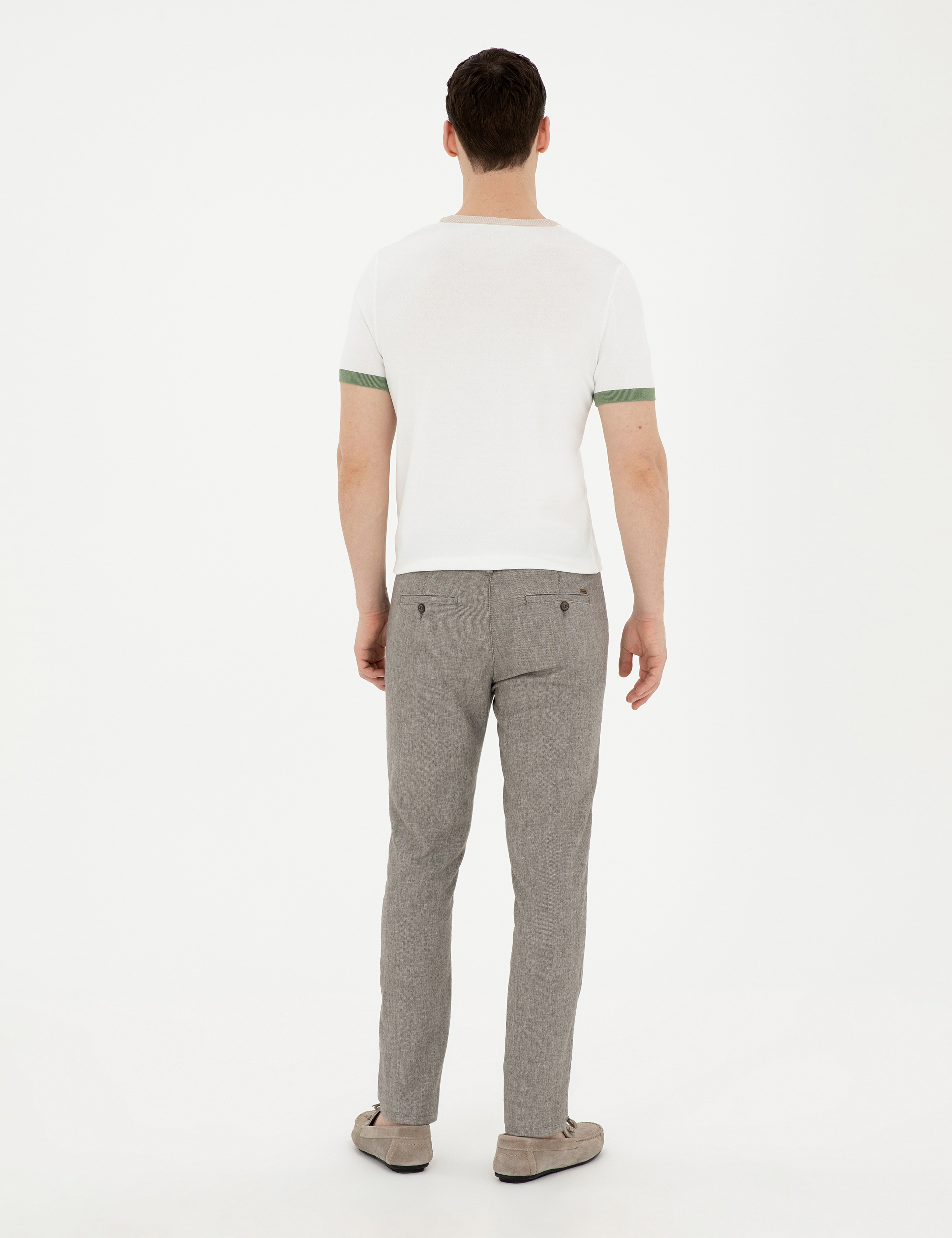 Yeşil Slim Fit Keten Karışımlı Kanvas Pantolon - Image 4