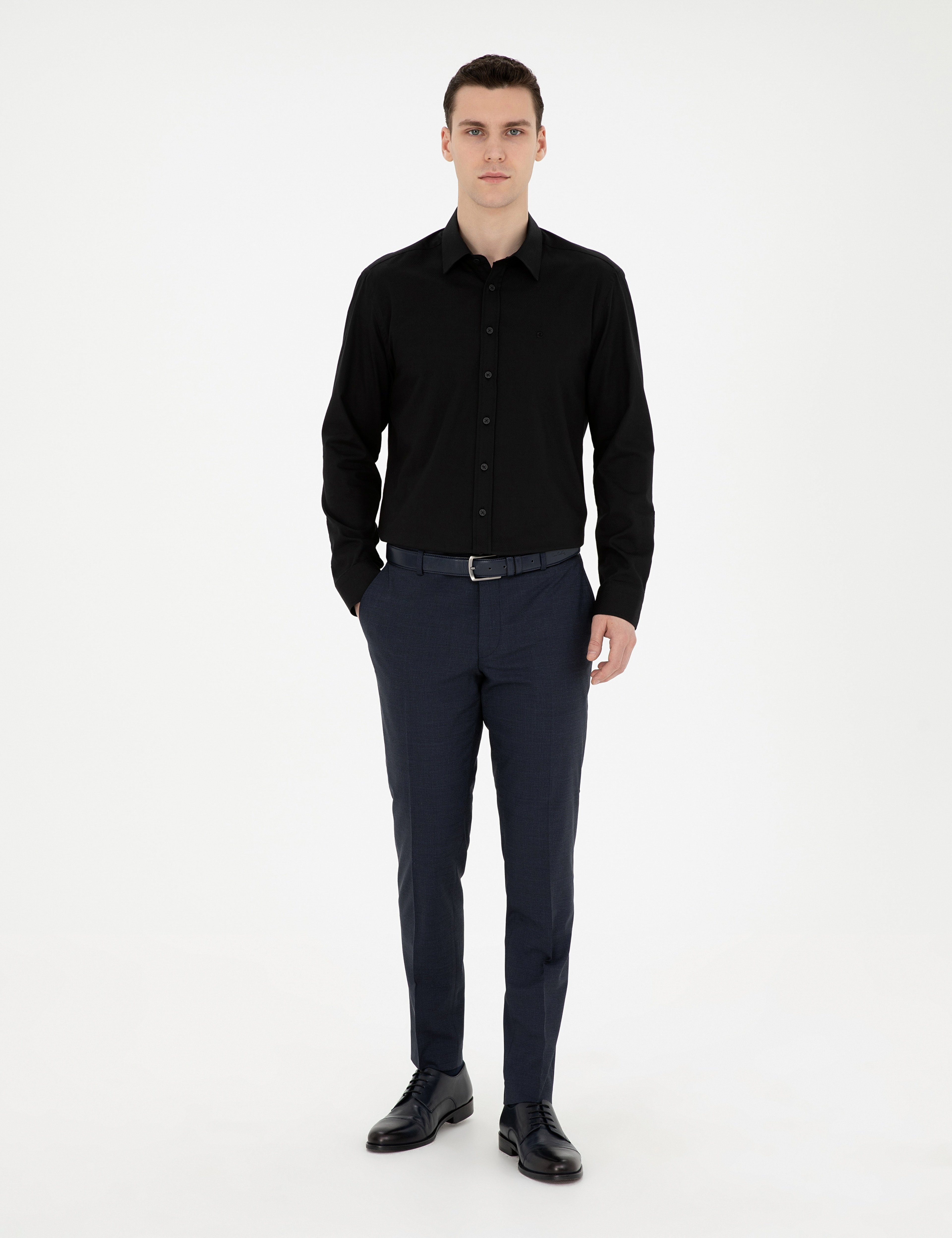 Siyah Regular Fit Uzun Kollu Gömlek - Image 4